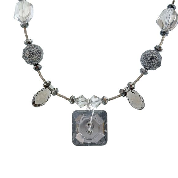 Vintage Artisan Sterling Silver Faceted Glass Beaded Heart Toggle Necklace 16" - Picture 2 of 5